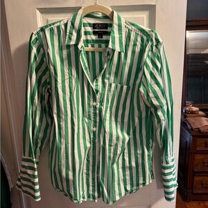 J. Crew Bold Green and White Striped Button-Up